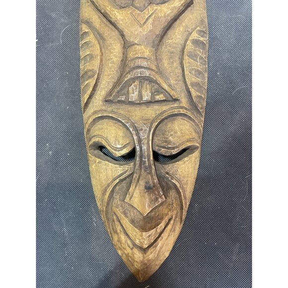 Handcrafted African Tribal Wooden Mask With Woman Carrying Basket Design - Picture 4 of 4